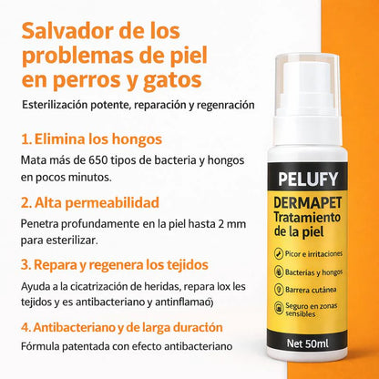 Spray Dermapet Alivio inmediato para la picazón y la irritación. Favorece la recuperación natural de piel y pelaje