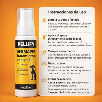 Spray Dermapet Alivio inmediato para la picazón y la irritación. Favorece la recuperación natural de piel y pelaje